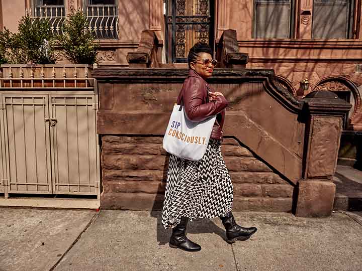 small business owner Angela McCrae walking down the street