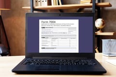 Form 7004 (also known as IRS Form 7004) used for small business tax extensions on a computer screen.