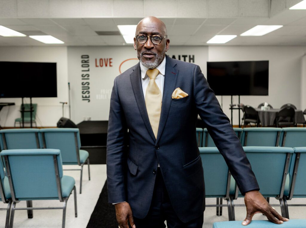 Gary Jones stands in the church where he serves as an assistant pastor