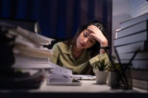 Woman stressed at work