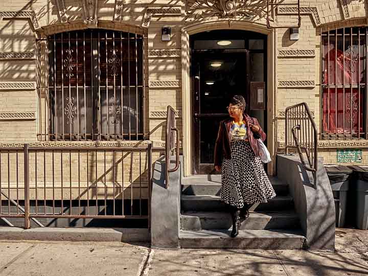 Angela McCrae leaving her building