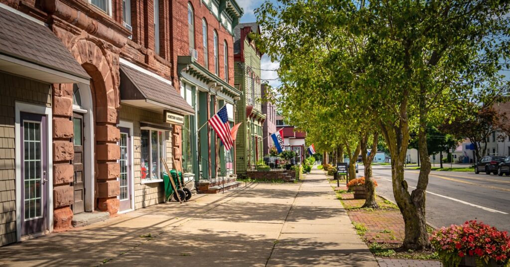 Small Businesses along a main street in a small town